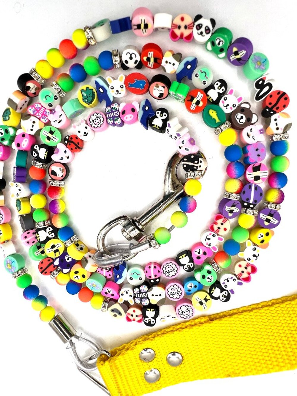 Funky Dog Leash – Whimsical Characters & Rhinestone Sparkle - Handmade-Beaded
